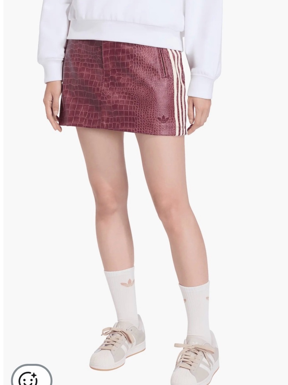adidas Burgundy Croc-Texture Mini Skirt with Cream Stripes